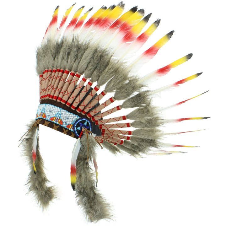 Native Amercian Chief Headdress - Red Yellow & Black