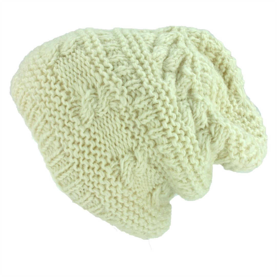 Wool Knit Beanie Hat - Cream