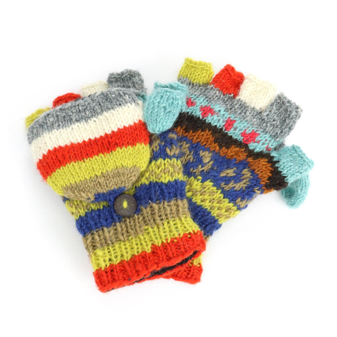 Chunky Wool Knit Fingerless Shooter Gloves - Chevron - Orange