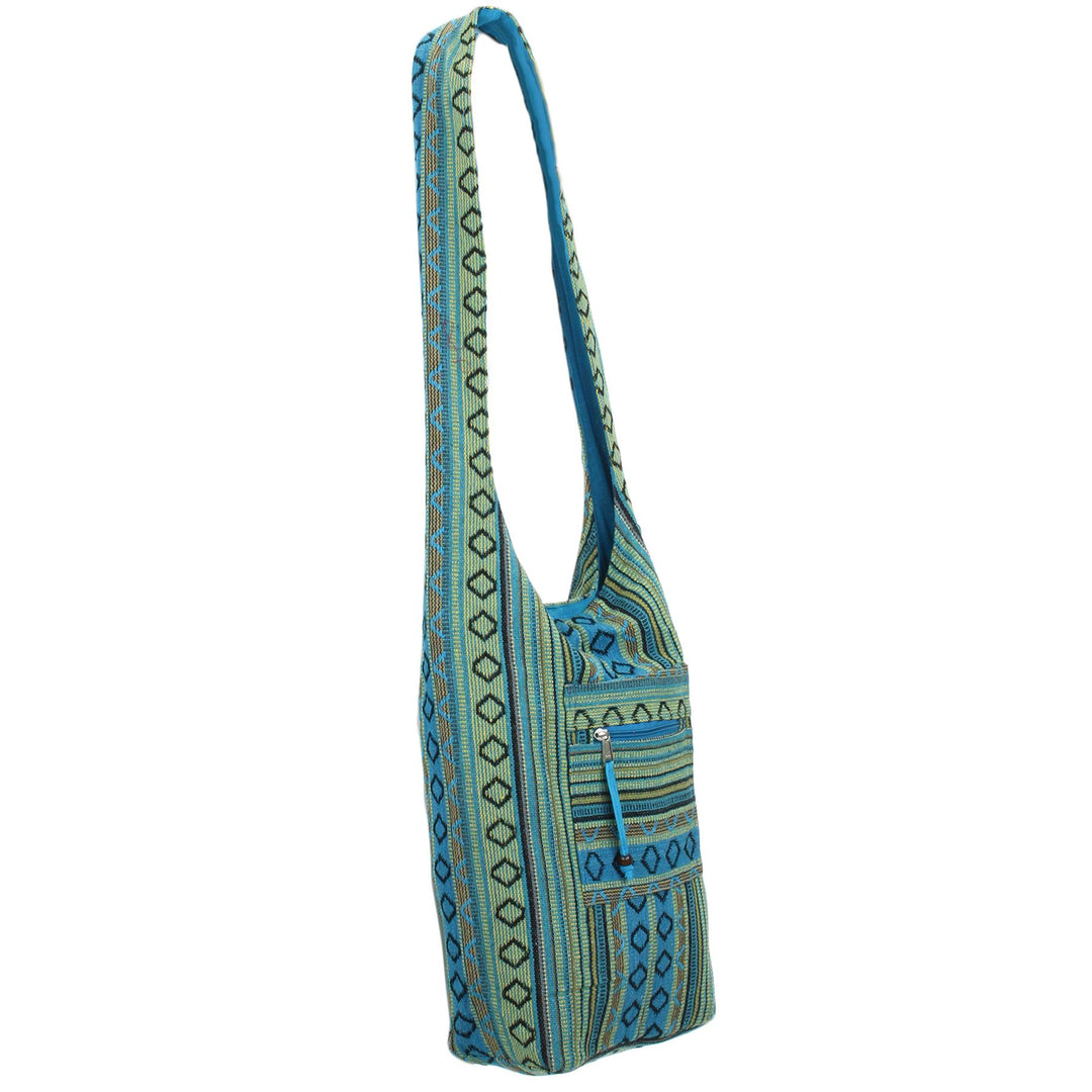 Diamond Pattern Canvas Sling Shoulder Bag - Blue