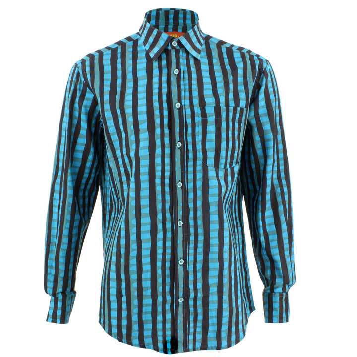 Regular Fit Long Sleeve Shirt - Blue & Black Abstract Stripes