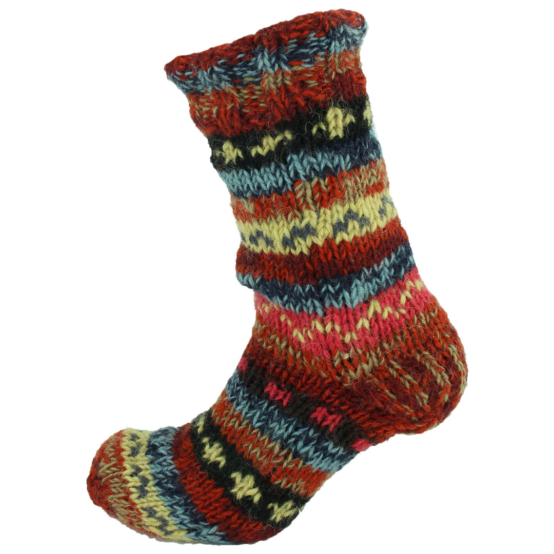 Chunky Wool Knit Abstract Pattern Fleece Lined Socks - 17 Red