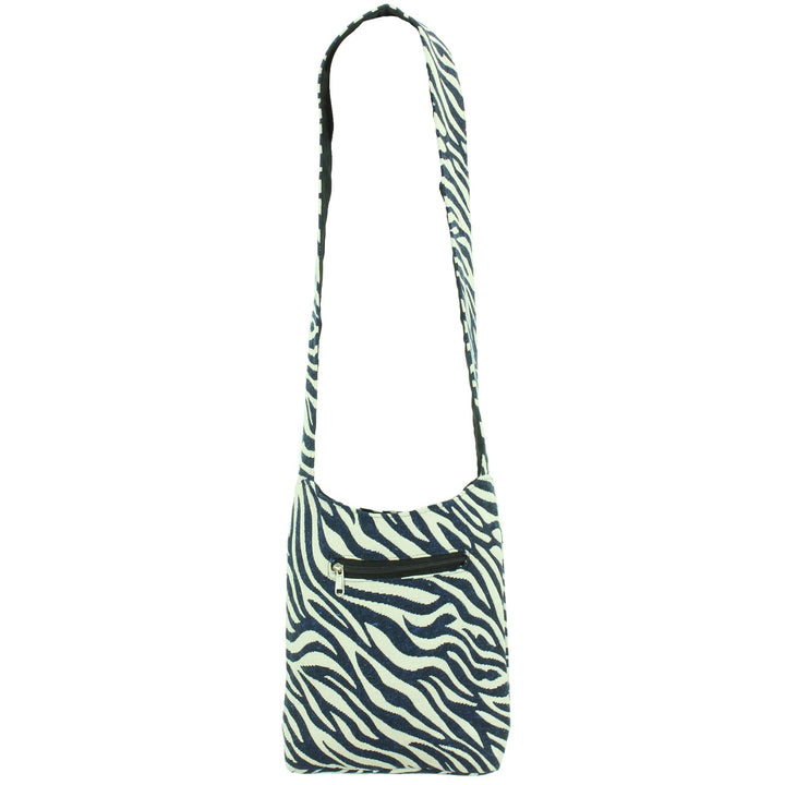 Cotton Canvas Sling Shoulder Bag - Zebra Blue