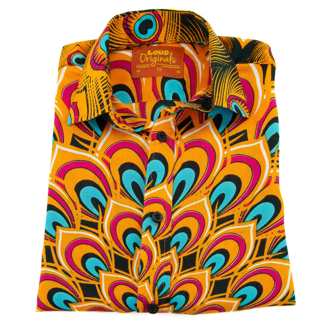 Regular Fit Short Sleeve Shirt - Peacock Mandala - Orange Blue