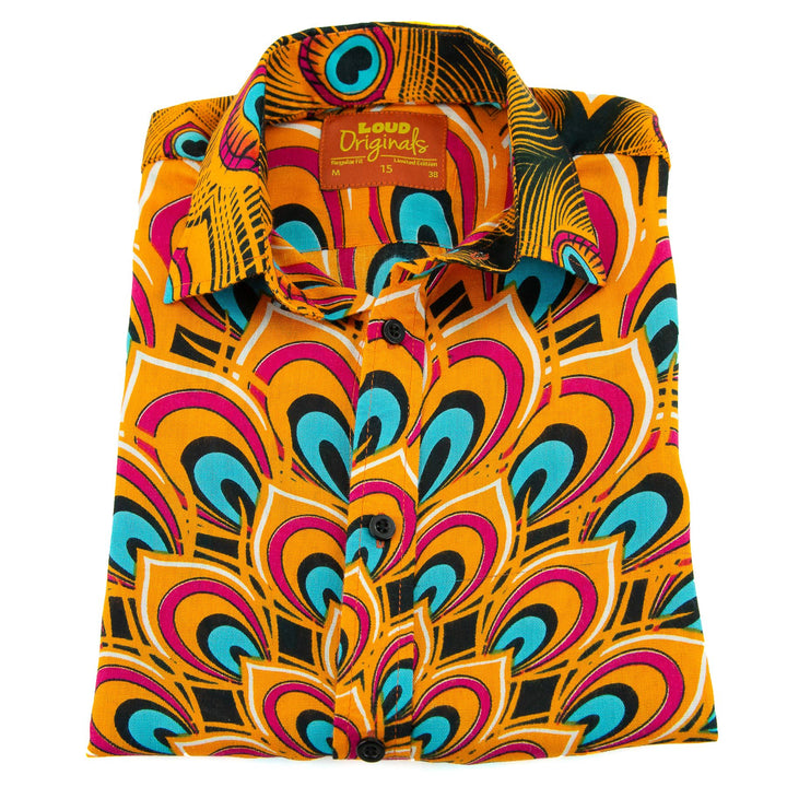 Regular Fit Short Sleeve Shirt - Peacock Mandala - Orange Blue