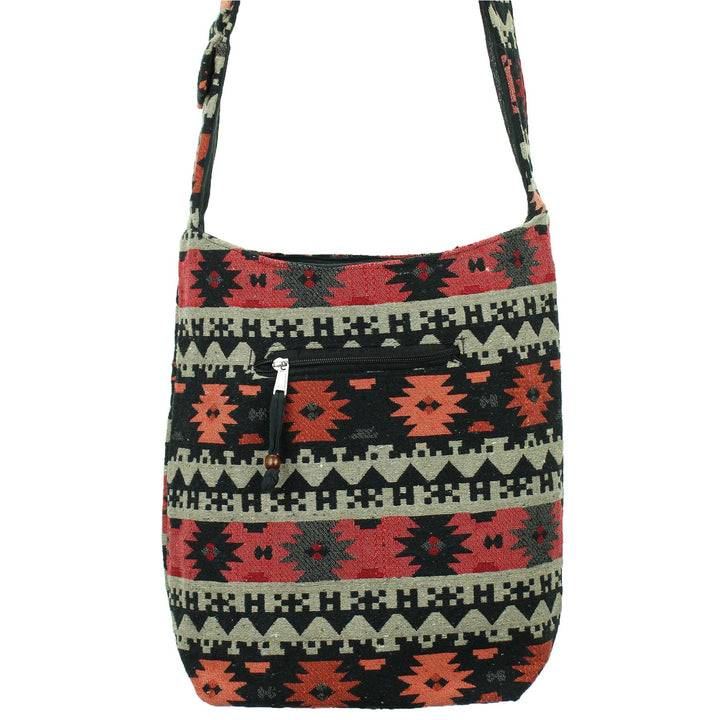 Cotton Canvas Sling Shoulder Bag - Red Black