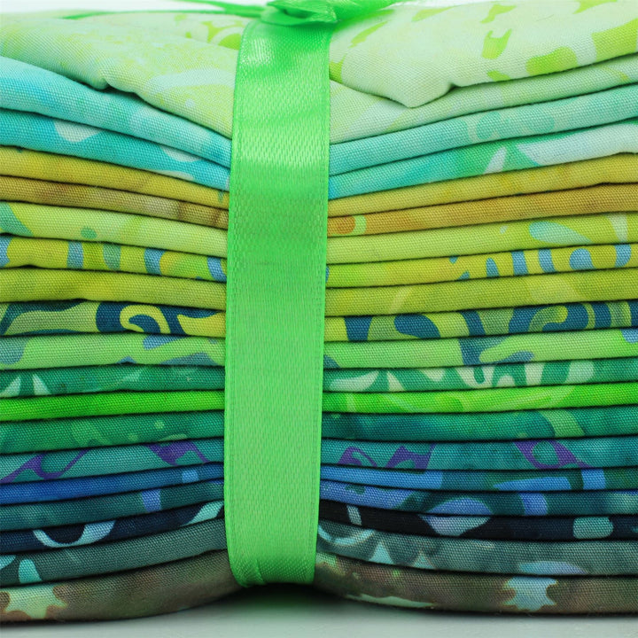 Cotton Batik Pre Cut Fabric Bundles - Fat Quarter - Greens & Blues
