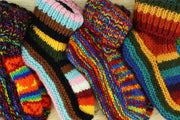 Hand Knitted Wool Slipper Socks - SD Black Rainbow