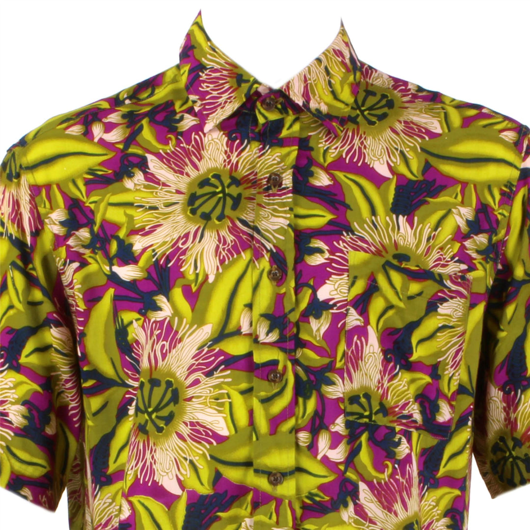Regular Fit Short Sleeve Shirt - Green & Purple Psychedelic Floral