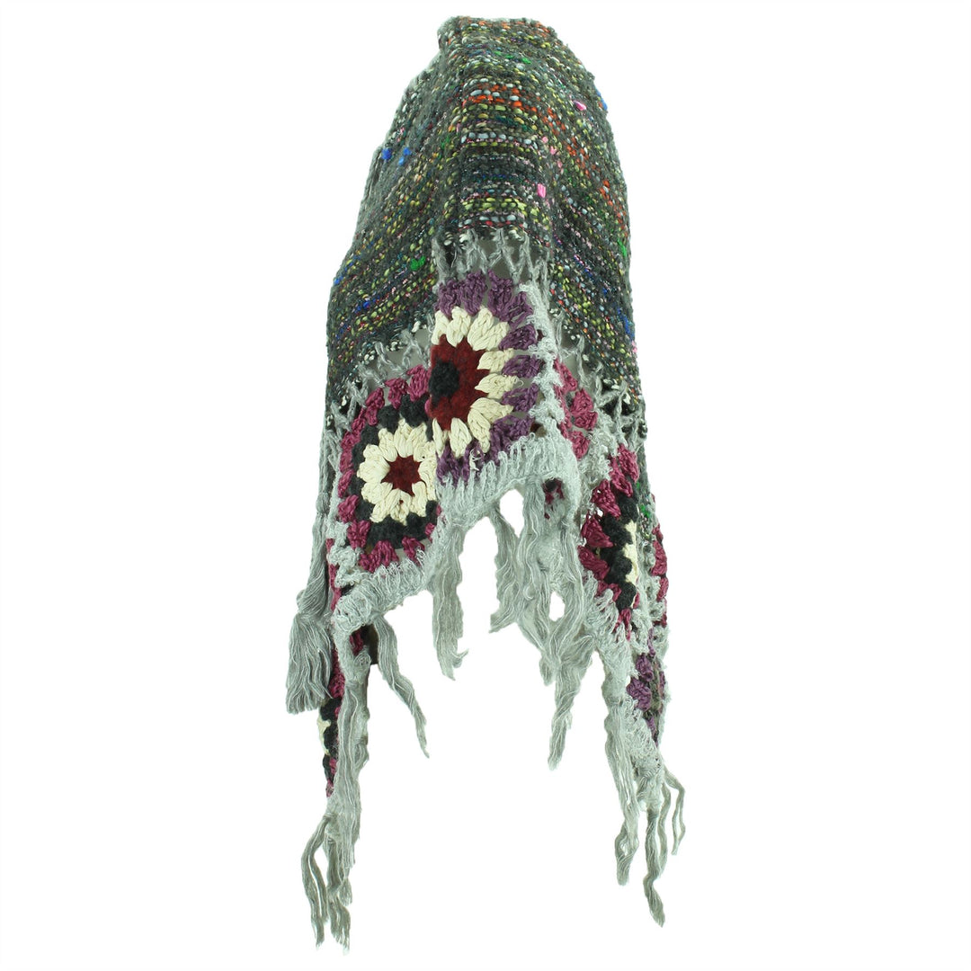Granny Squares Crochet Poncho Short - Dark Grey/Grey