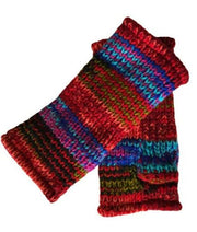 Wool Knit Fleece Lined  Wrist Warmers - SD Multi Red Blue
