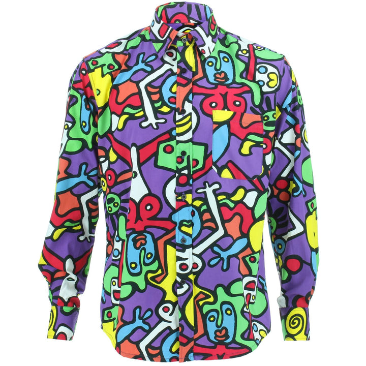 Tailored Fit Long Sleeve Cotton Shirt - Tiffy Print - Purple