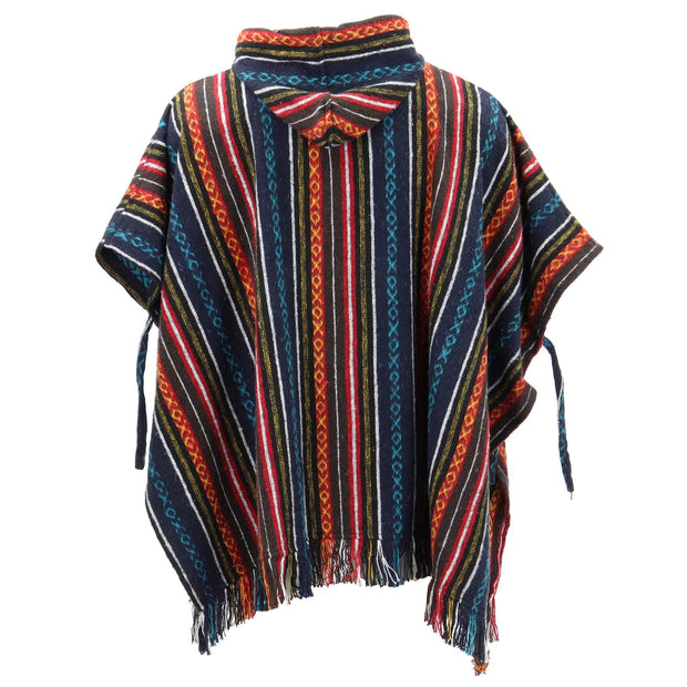 Brushed Cotton Hooded Poncho - Blue Red