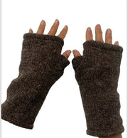 Wool Knit Fleece Lined  Wrist Warmers - Plain Mottled Brown