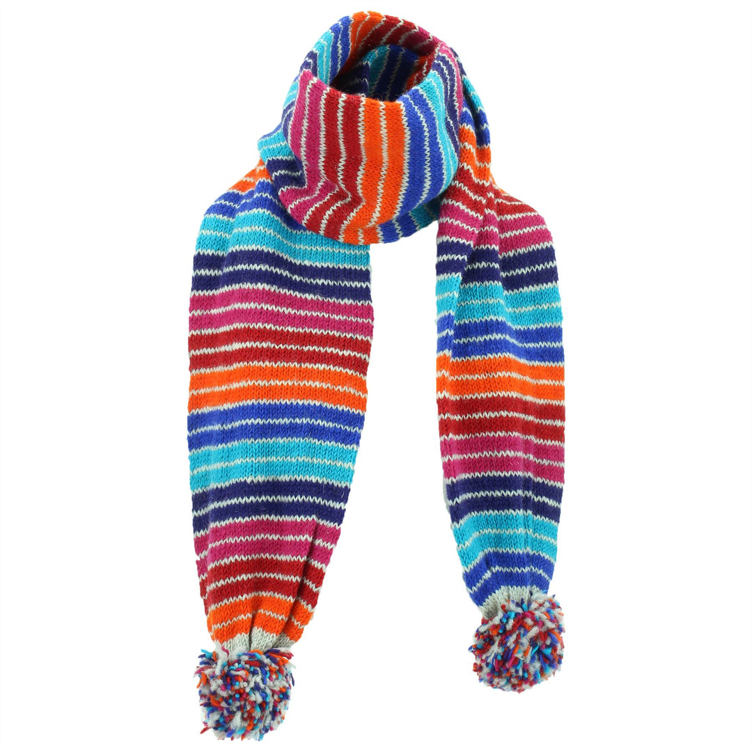 Chunky Wool Knit Scarf - Stripe Blue