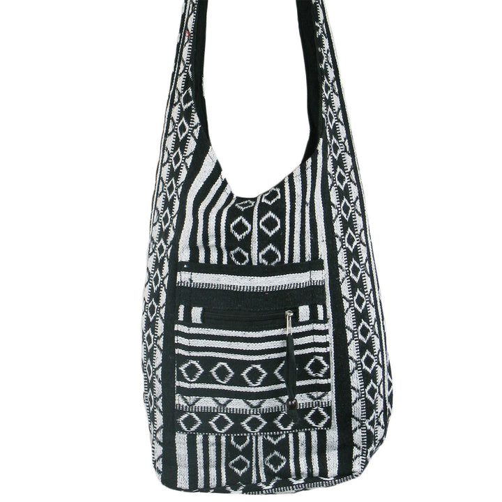 Diamond Pattern Canvas Sling Shoulder Bag - Black White