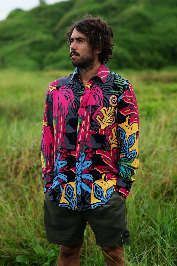 Regular Fit Long Sleeve Shirt - Infrared Jungle