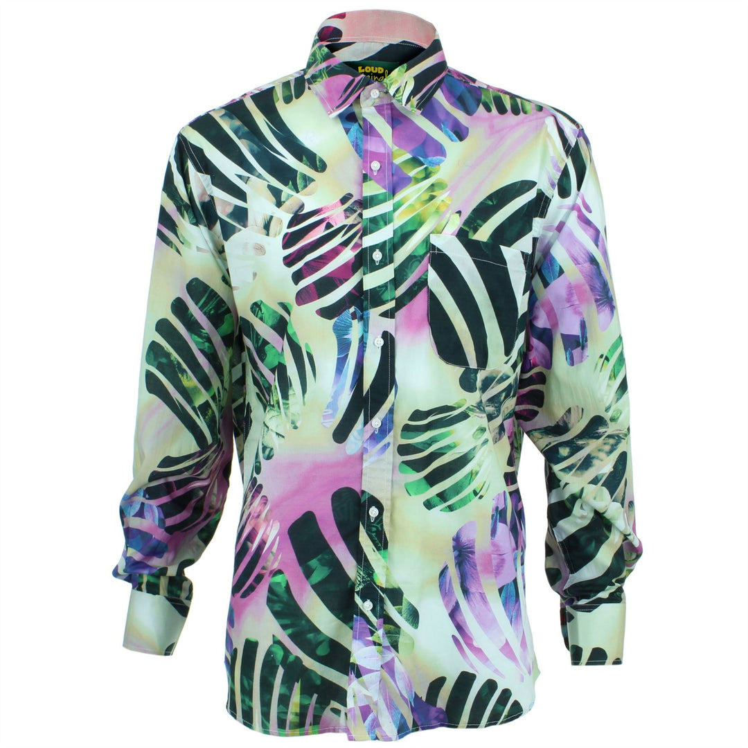 Regular Fit Long Sleeve Shirt - Purple & Green Abstract Jungle
