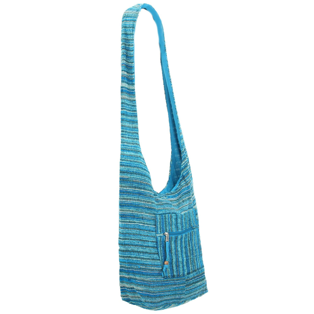 Striped Chenille Sling Shoulder Bag - Light Blue