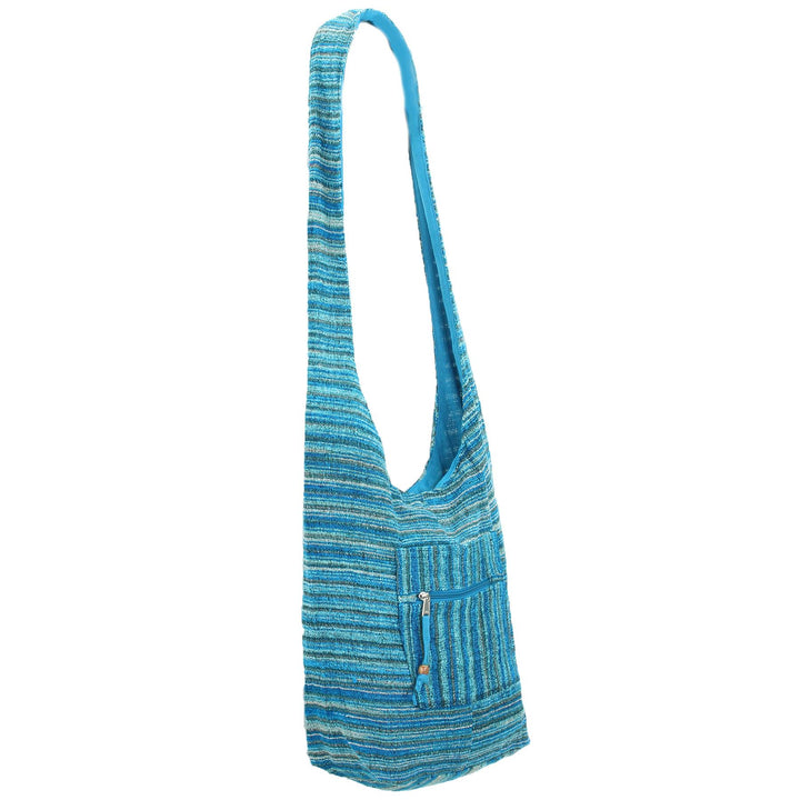 Striped Chenille Sling Shoulder Bag - Light Blue