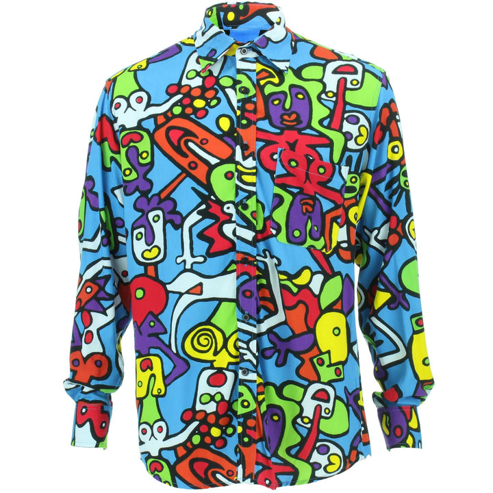 Slim Fit Long Sleeve Rayon Shirt - Tiffy Print - Blue