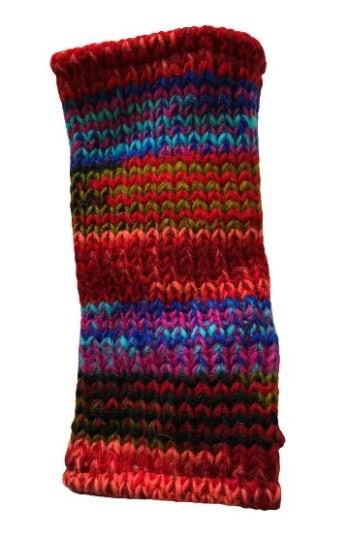 Wool Knit Fleece Lined  Wrist Warmers - SD Multi Red Blue