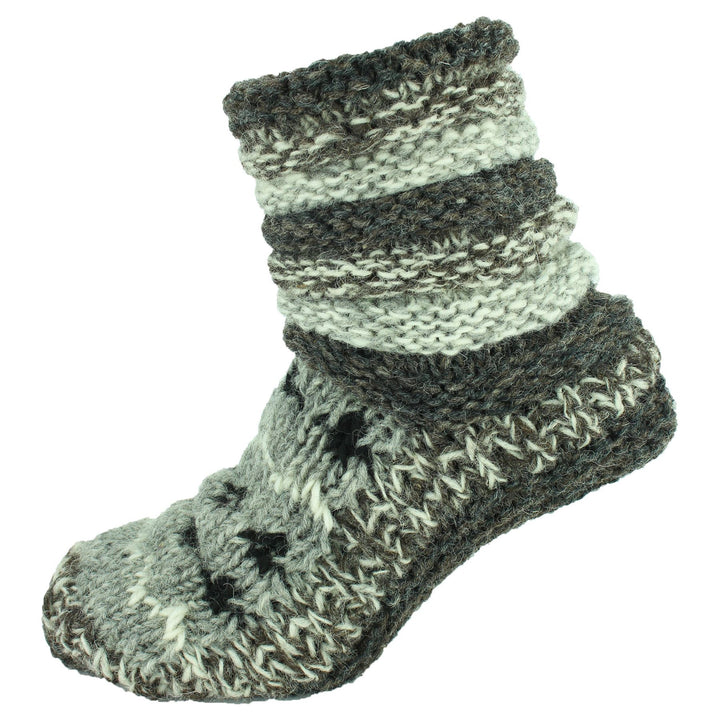 Chunky Wool Knit Abstract Pattern Slipper Socks - 17 Grey
