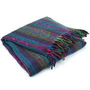 Acrylic Wool Shawl Blanket - Stripe - Purple & Turquoise