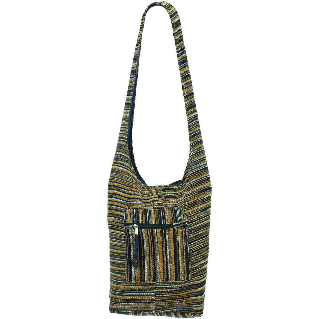 Striped Chenille Sling Shoulder Bag - Navy Orange