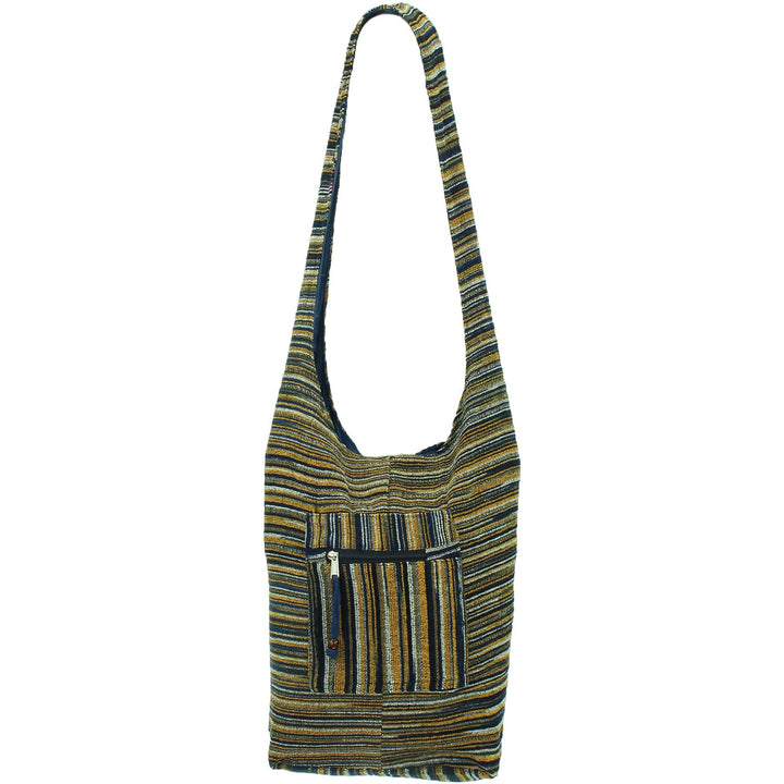 Striped Chenille Sling Shoulder Bag - Navy Orange