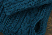 Handmade Wool Cable Knit Hooded Jacket - Teal