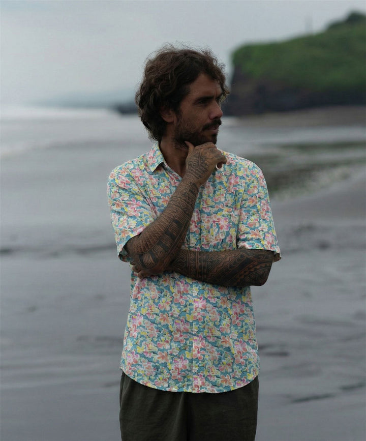 Regular Fit Short Sleeve Shirt - Ditsy Turquoise