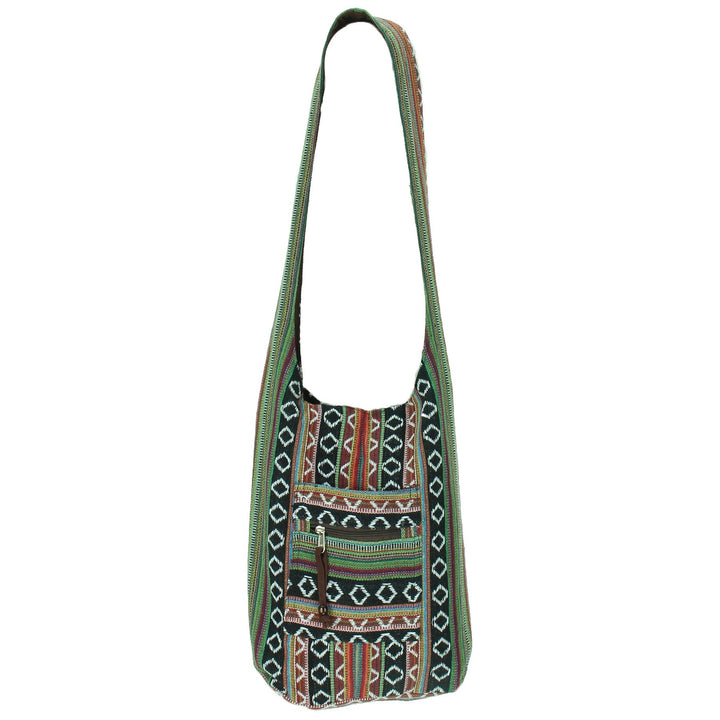 Diamond Pattern Canvas Sling Shoulder Bag - Black Brown