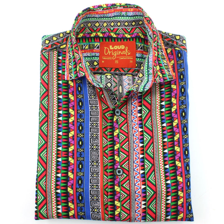 Tailored Fit Short Sleeve Shirt - Aztec Stripes