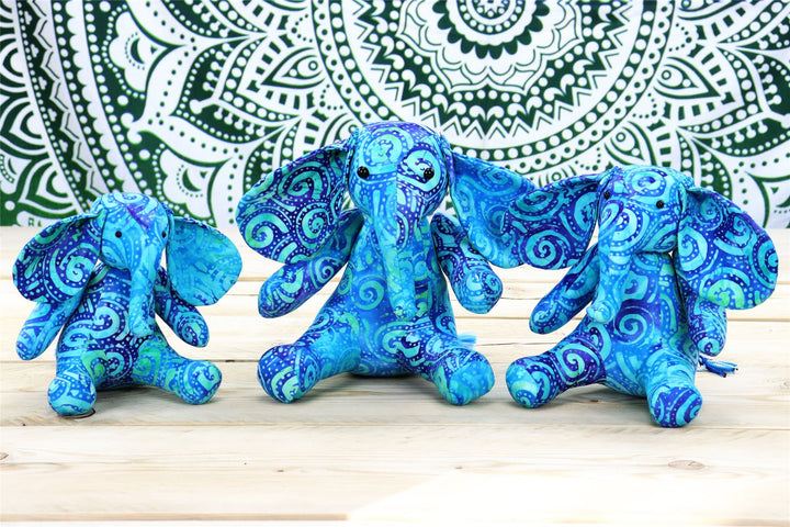 Batik Cotton Friendship Elephant - Blue Tribal Spiral