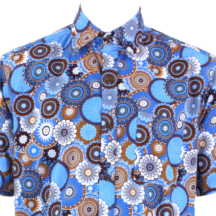 Regular Fit Short Sleeve Shirt - Blue Abstract Circles
