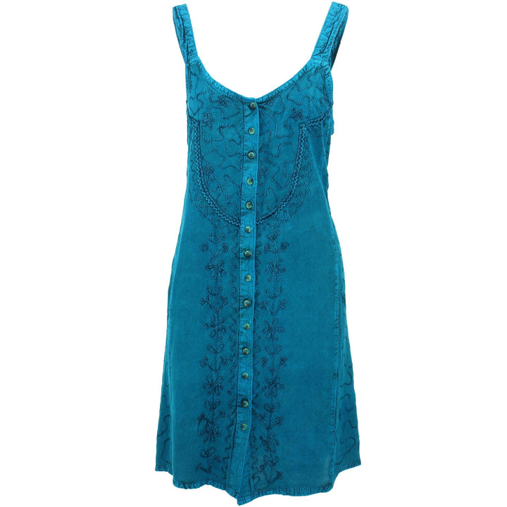 Strappy Mid Button Dress - Turquoise