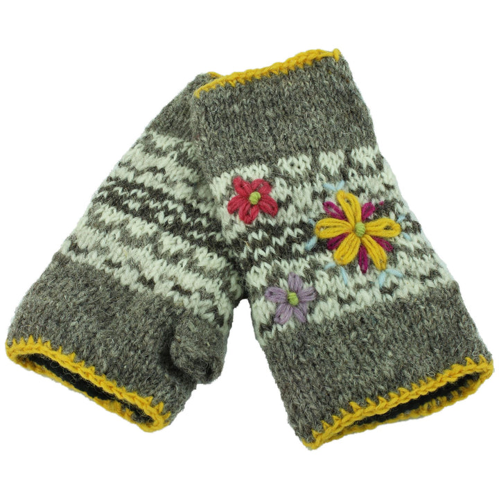 Wool Knit Arm Warmer - Flower - Oatmeal