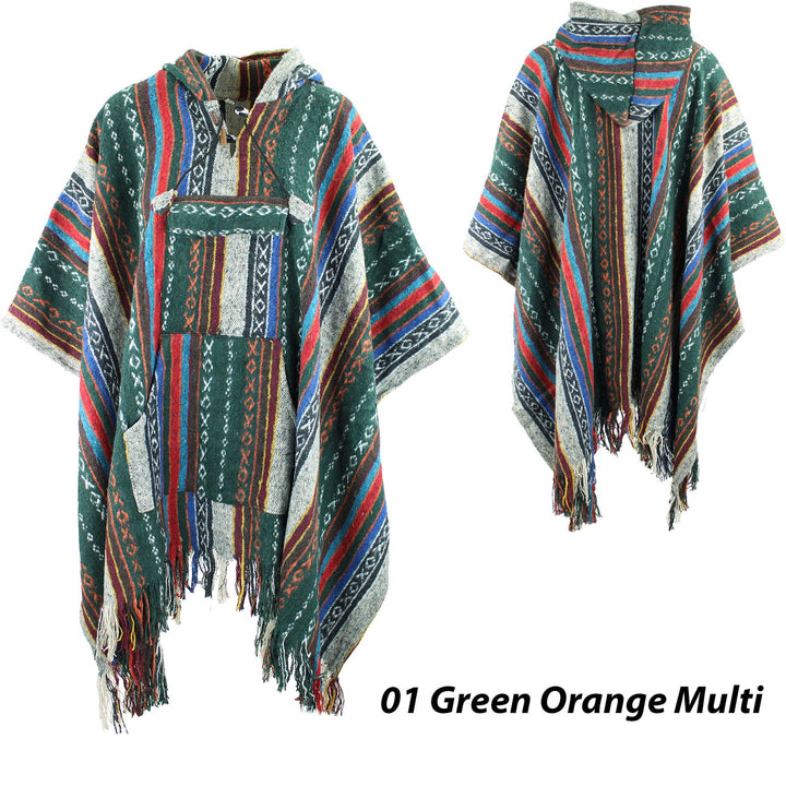 Brushed Gheri Cotton Poncho - 01 Green Orange Multi
