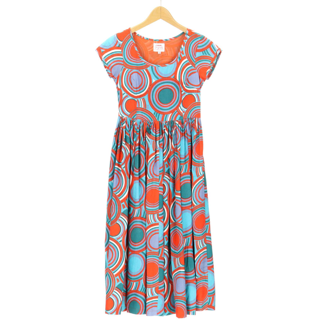 Tea Dress - Retro Circle Red Teal