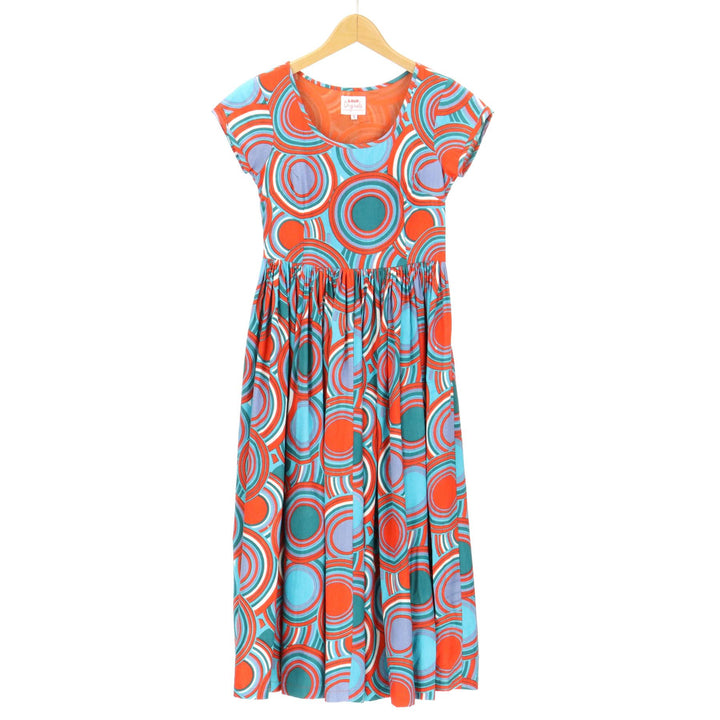 Tea Dress - Retro Circle Red Teal