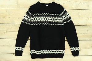 Handgestrickter Wollpullover – Fairisle-Schwarz