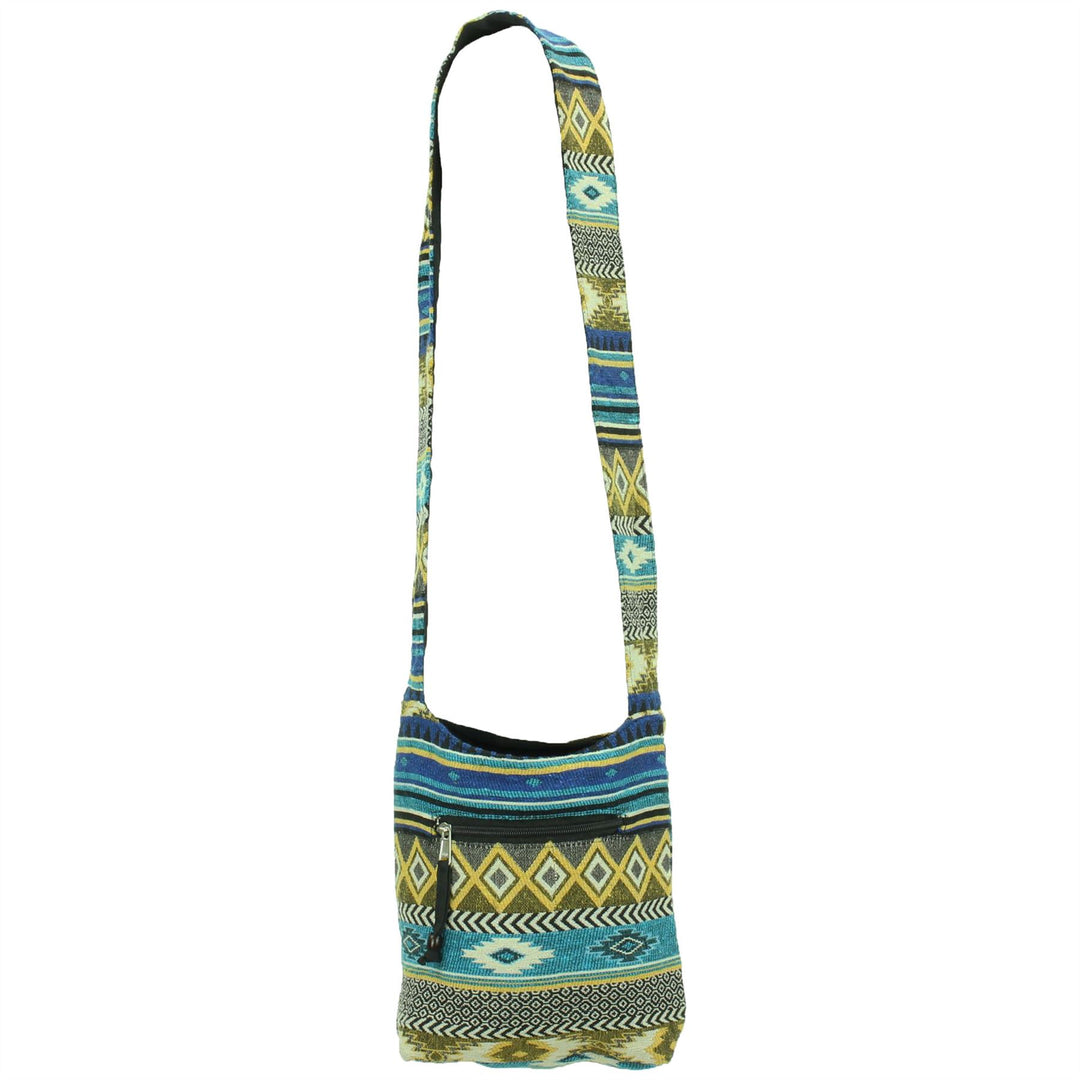 Cotton Canvas Sling Shoulder Bag - Aztec Blue Yellow