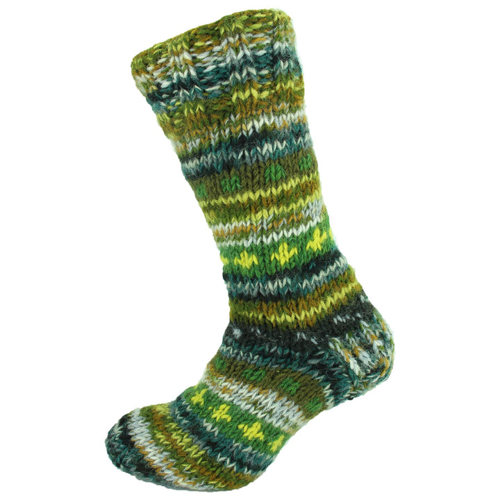 Chunky Wool Knit Abstract Pattern Fleece Lined Socks - 17 Green