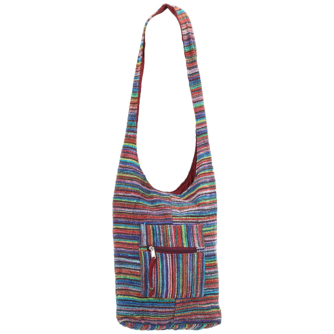 Striped Chenille Sling Shoulder Bag - Multi - Brown Lining