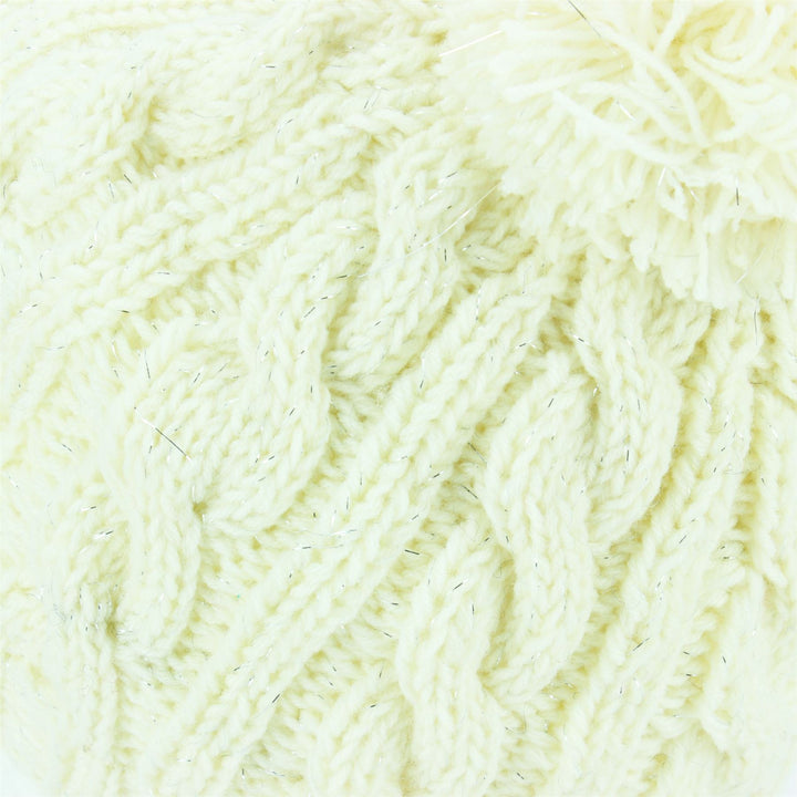 Acrylic Cable Knit Fleck Beanie Bobble Hat - White