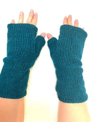 Wool Knit Fleece Lined  Wrist Warmers - Plain Teal