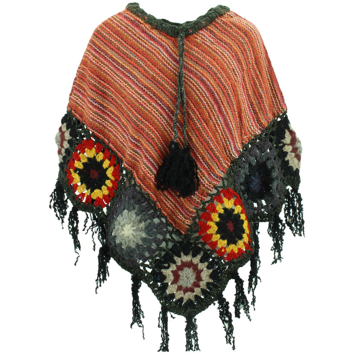 Granny Squares Crochet Poncho Short - Orange/Dark