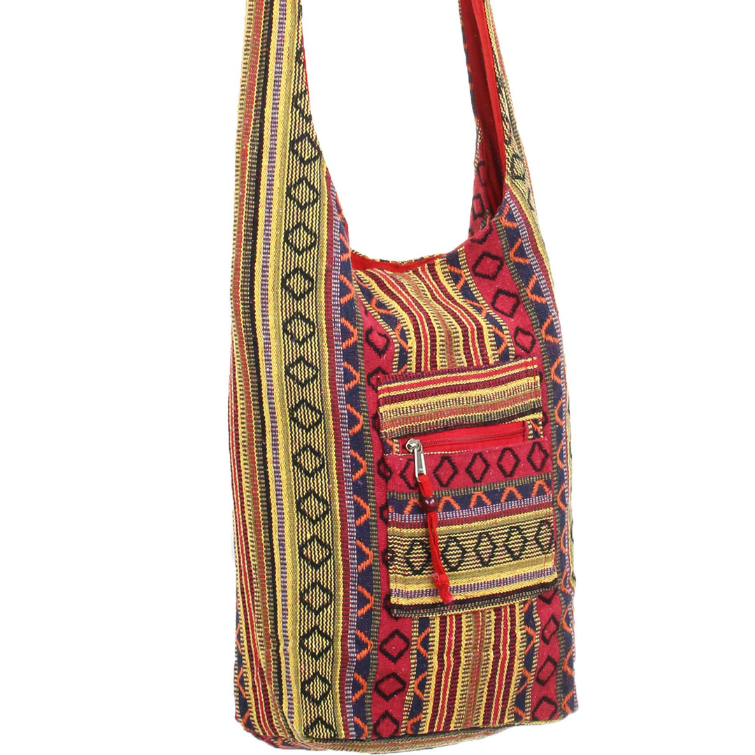 Diamond Pattern Canvas Sling Shoulder Bag - Red Blue
