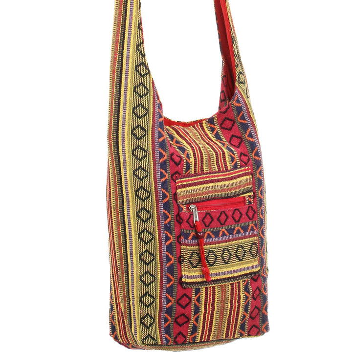 Diamond Pattern Canvas Sling Shoulder Bag - Red Blue